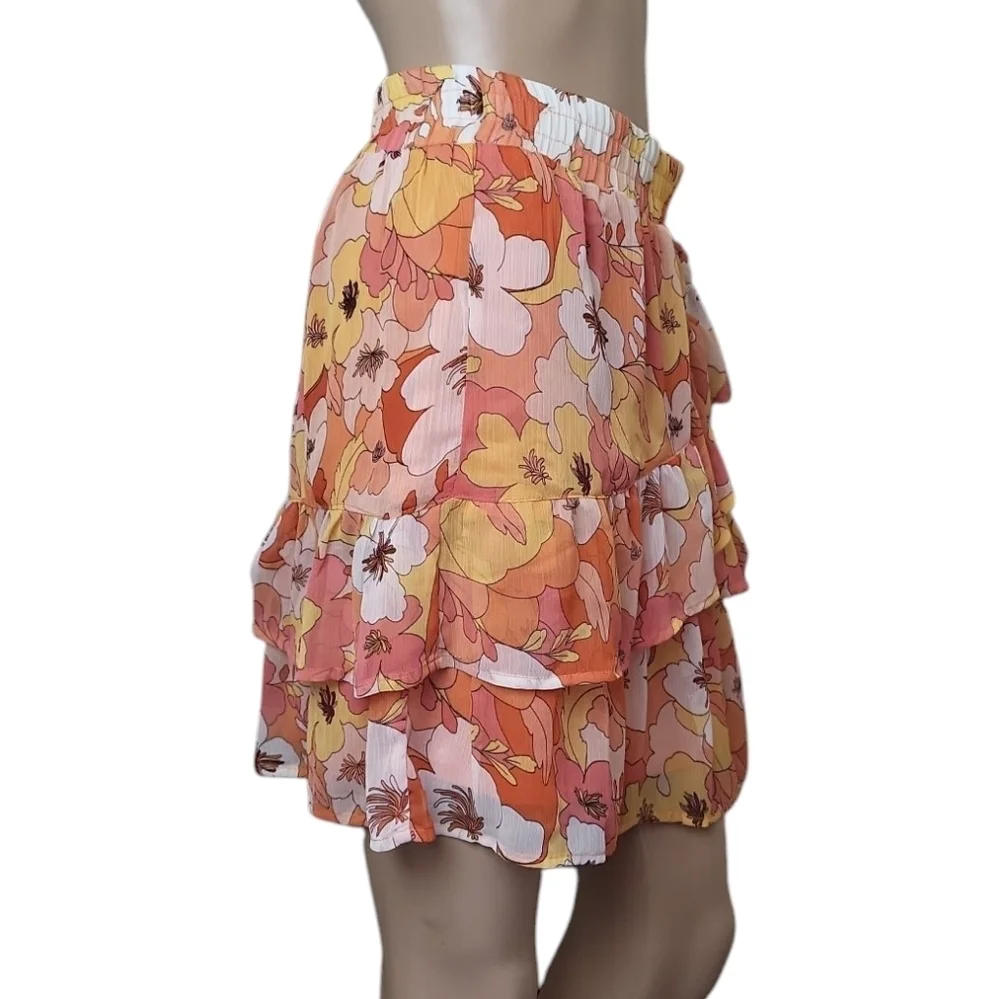 autres filles Floral Orange Yellow Ruffle Skirt